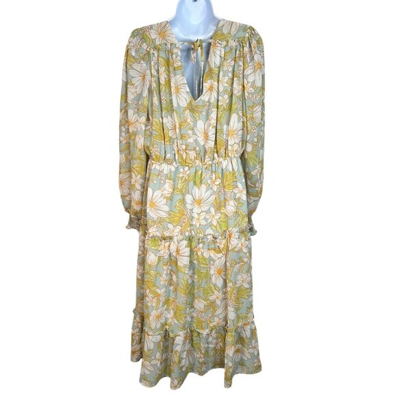 Rachel Parcell Daisy Floral Chiffon Drawstring Midi-Dress Light Blue Yellow Med - Picture 11 of 13